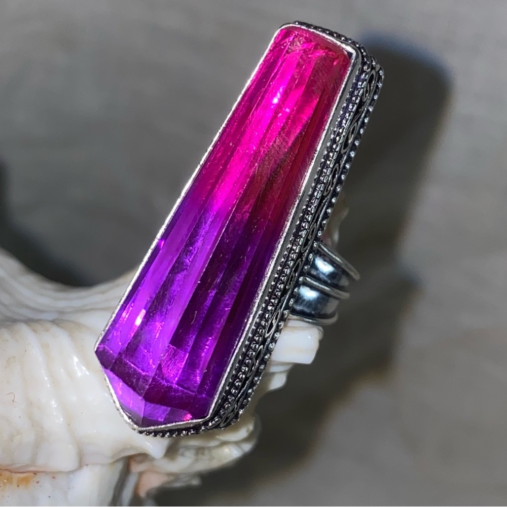 Sale* Stunning Tourmaline bi-color elongated vintage statement ring